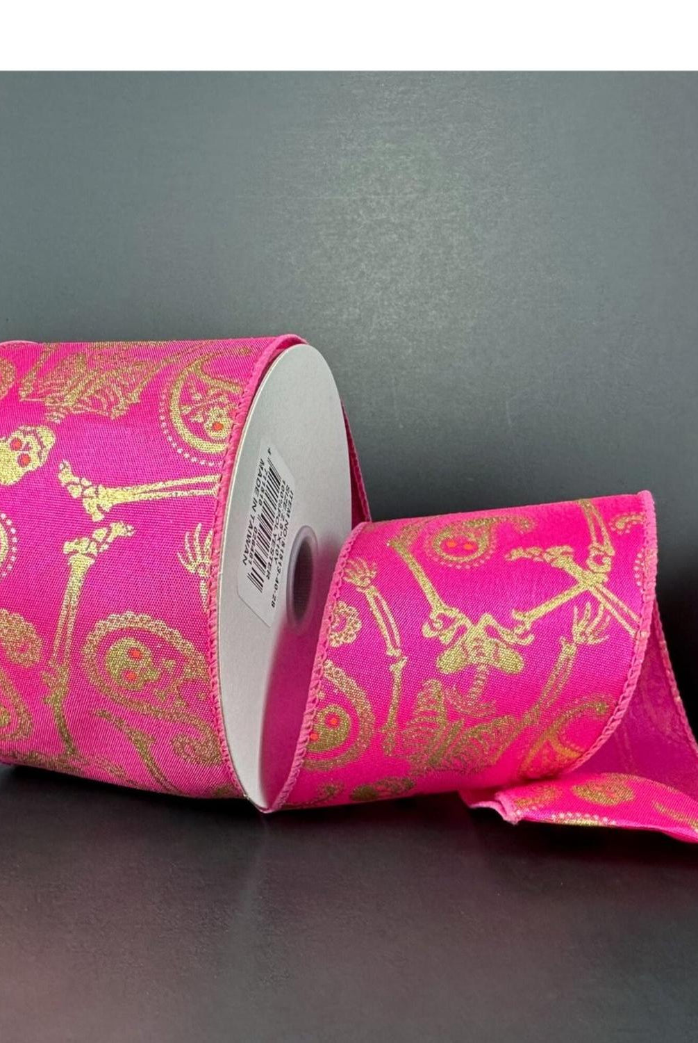 2.5" Paisley Skull Halloween Ribbon: Fuchsia (10 Yards)