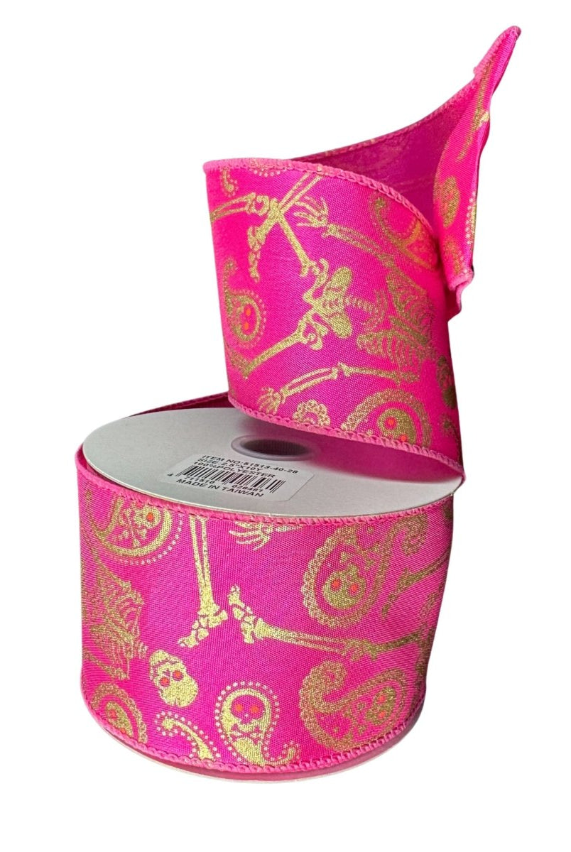 Shop For 2.5" Paisley Skull Halloween Ribbon: Fuchsia (10 Yards)