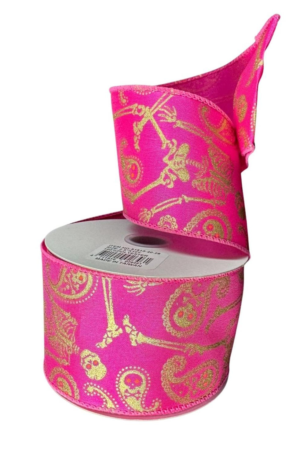 2.5" Paisley Skull Halloween Ribbon: Fuchsia (10 Yards)