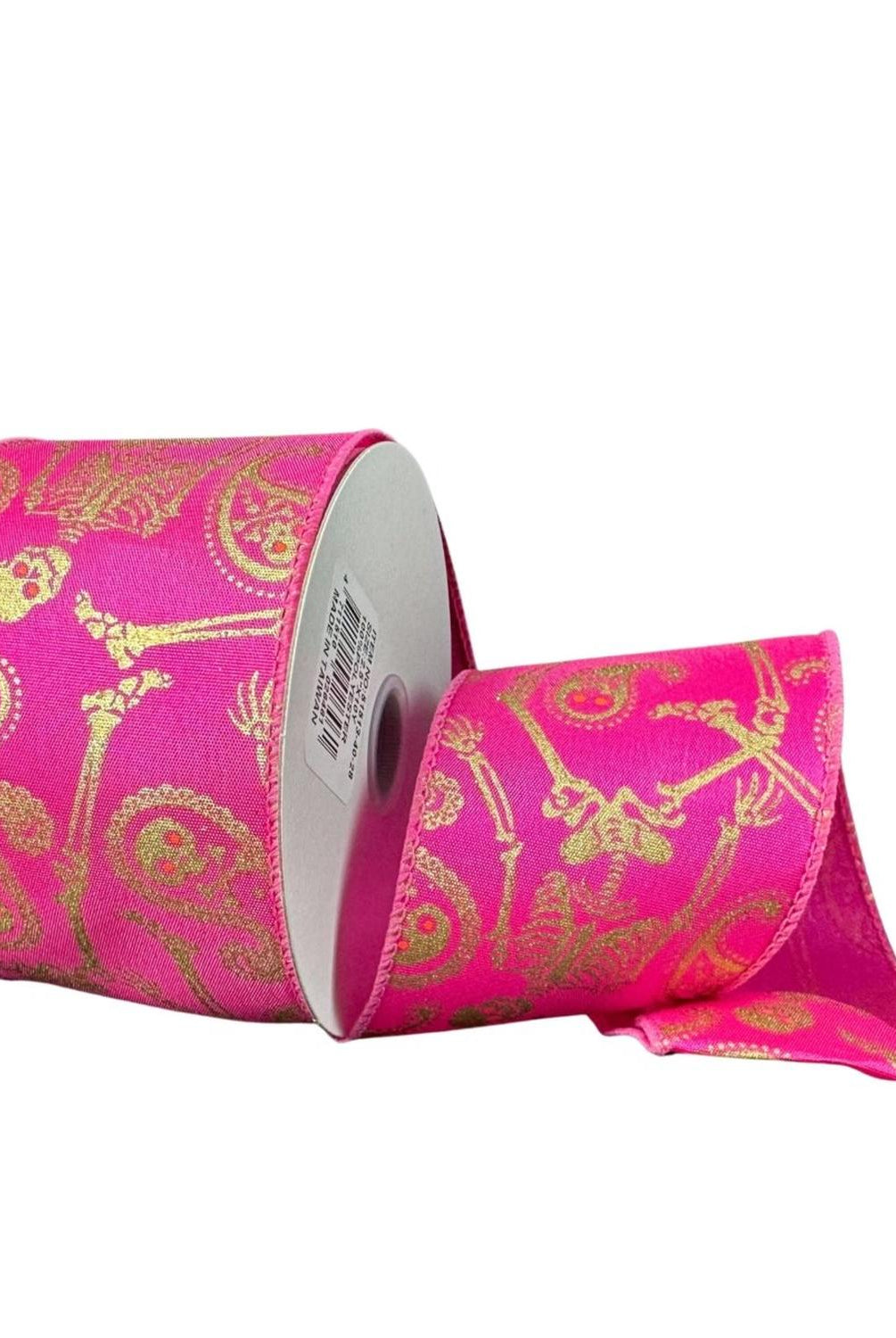 2.5" Paisley Skull Halloween Ribbon: Fuchsia (10 Yards)