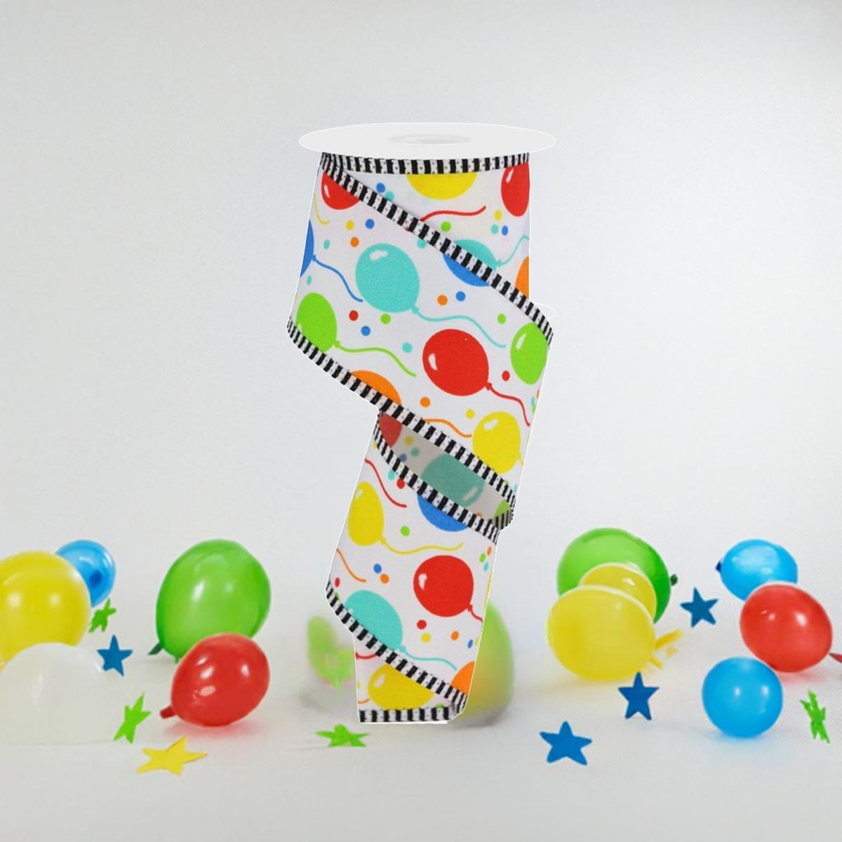 Shop For 2.5" Party Balloons Stripe Edge Ribbon: Primary Colors at Michelle's aDOORable Creations