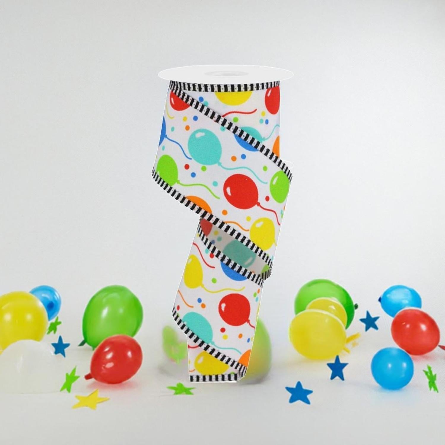 Shop For 2.5" Party Balloons Stripe Edge Ribbon: Primary Colors at Michelle's aDOORable Creations