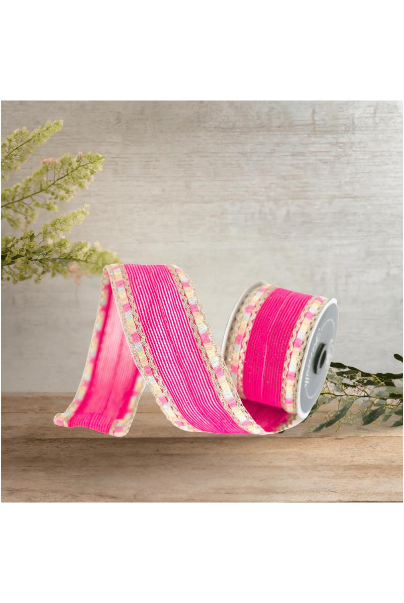 Shop For 2.5" Pastel Border Ribbon: Hot Pink (10 Yards)