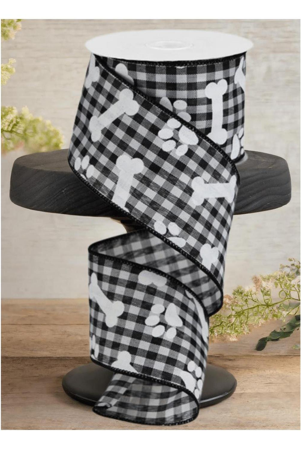 Shop For 2.5" Paw Print Bone Check Ribbon: Black/White (10 Yards)