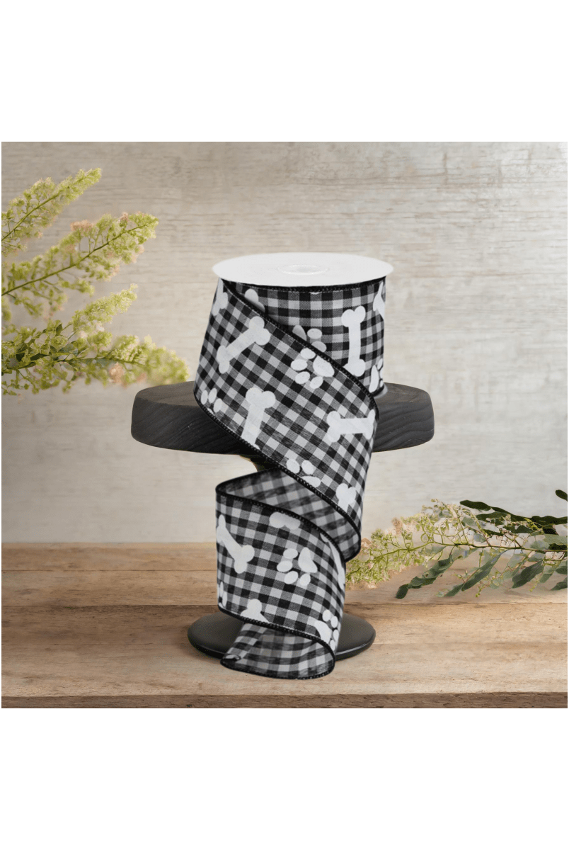 Shop For 2.5" Paw Print Bone Check Ribbon: Black/White (10 Yards)