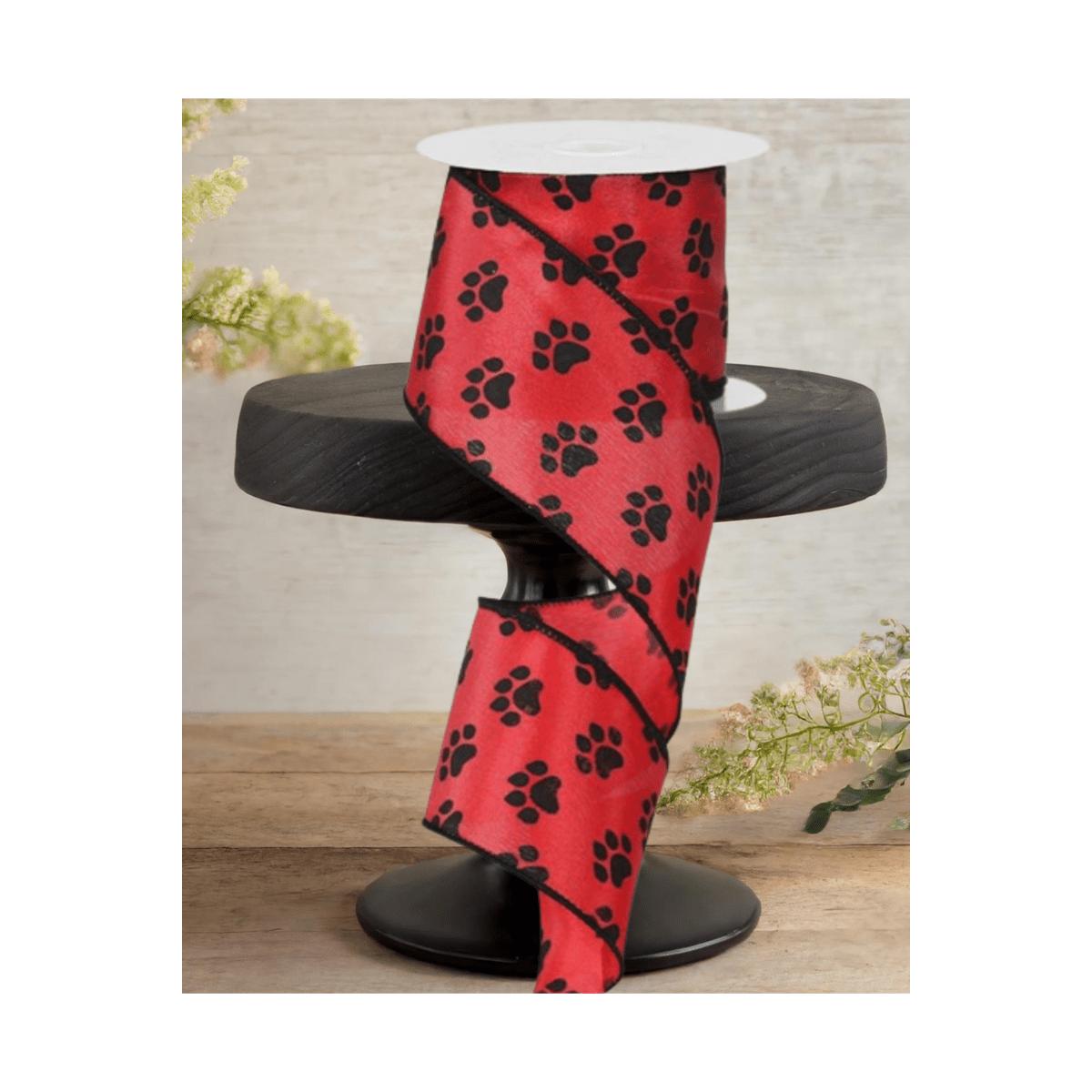 Shop For 2.5" Paw Print Ribbon: Black & Red (10 Yards)