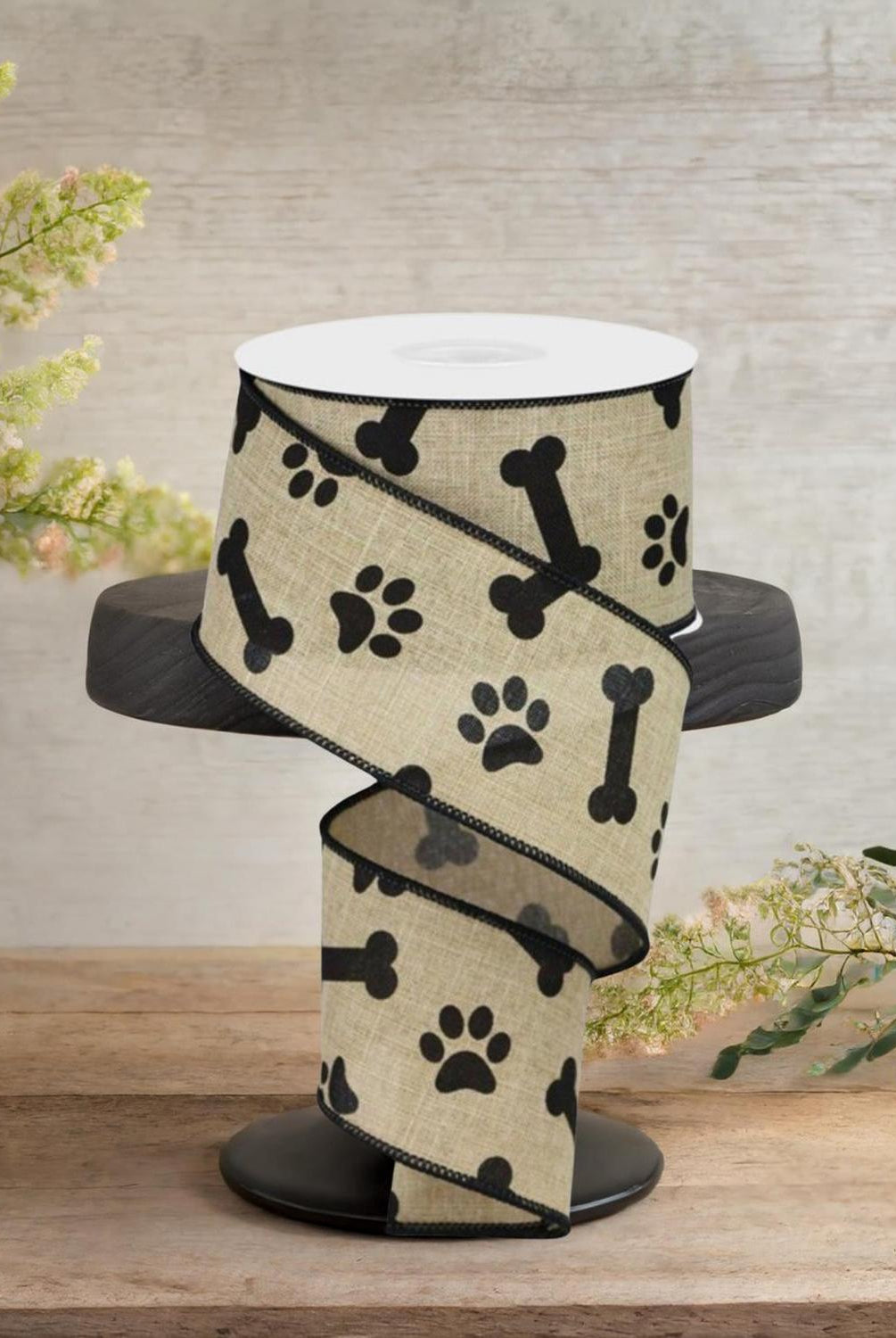 Shop For 2.5" Paw Print Royal Ribbon: Light Beige & Black (10 Yards)