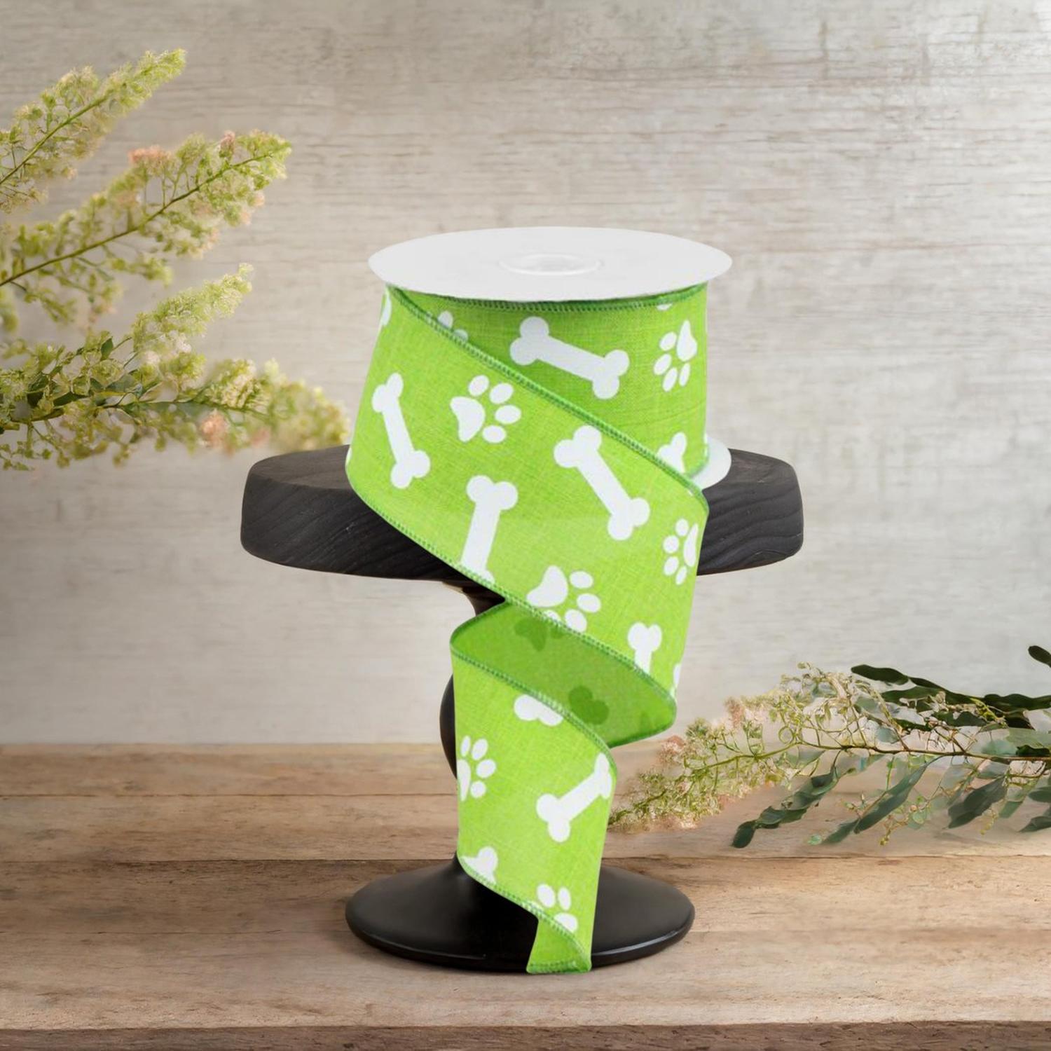Shop For 2.5" Paw Print Royal Ribbon: Lime Green (10 Yards)