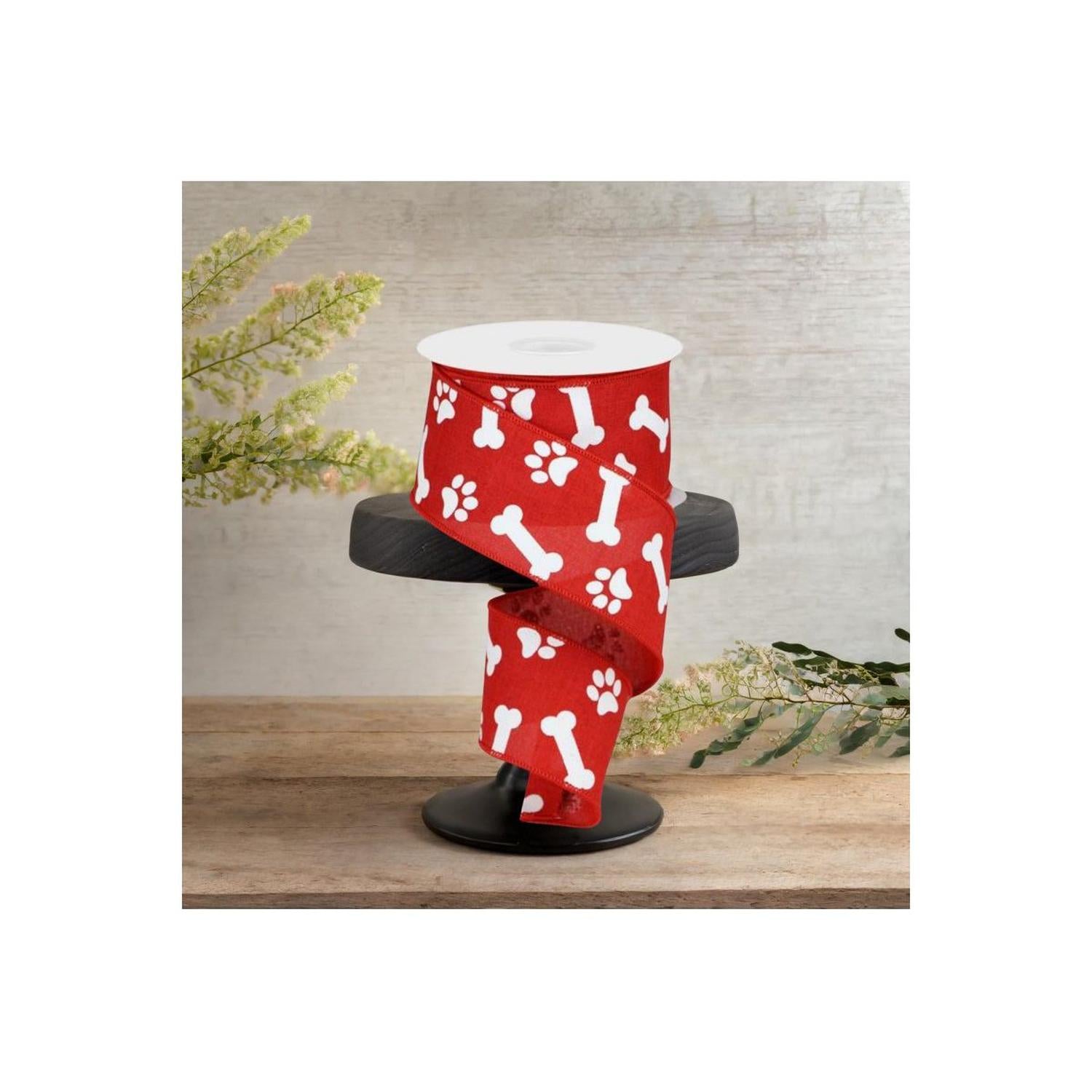 Shop For 2.5" Paw Print Royal Ribbon: Red & White (10 Yards)