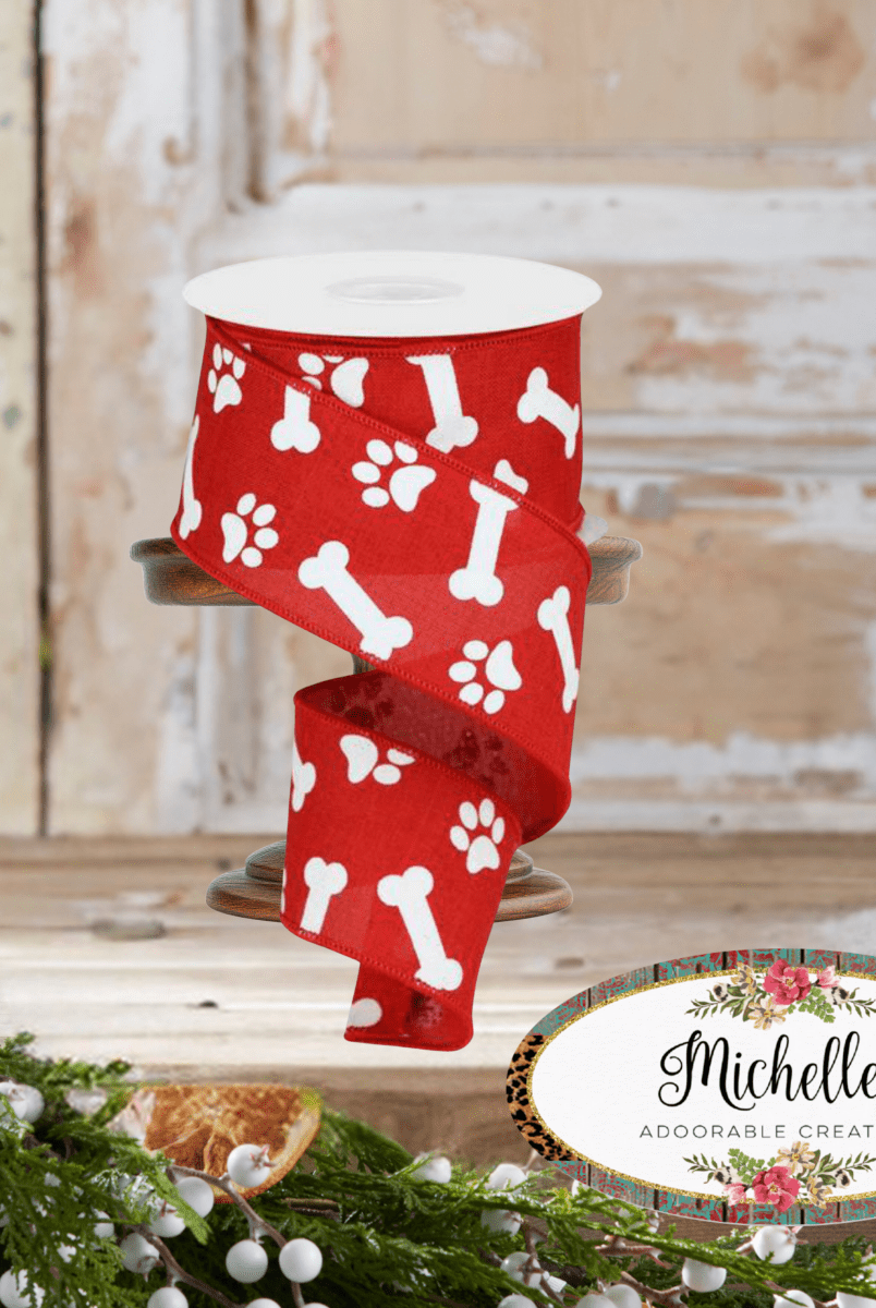 Shop For 2.5" Paw Print Royal Ribbon: Red & White (10 Yards)