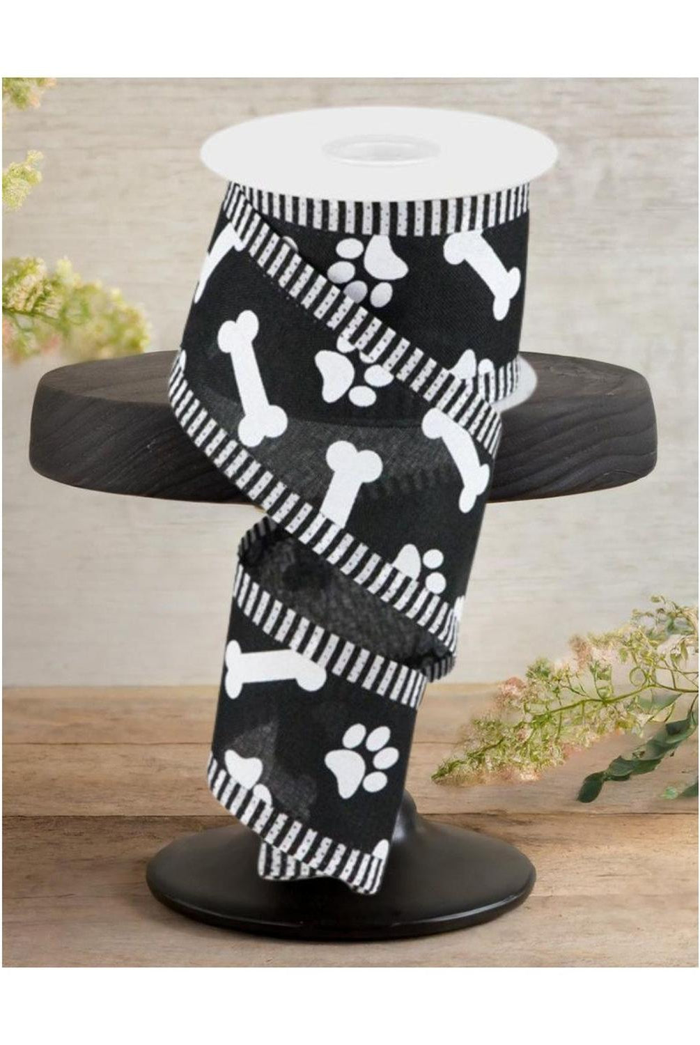 Shop For 2.5" Paw Print Thin Stripe Ribbon: Black & White (10 Yards)