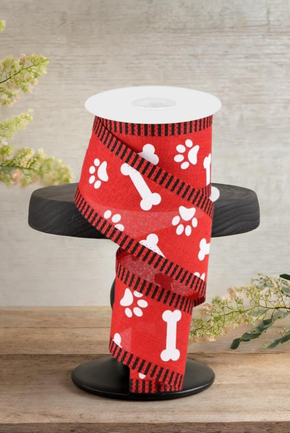 Shop For 2.5" Paw Print Thin Stripe Ribbon: Red & White (10 Yards)