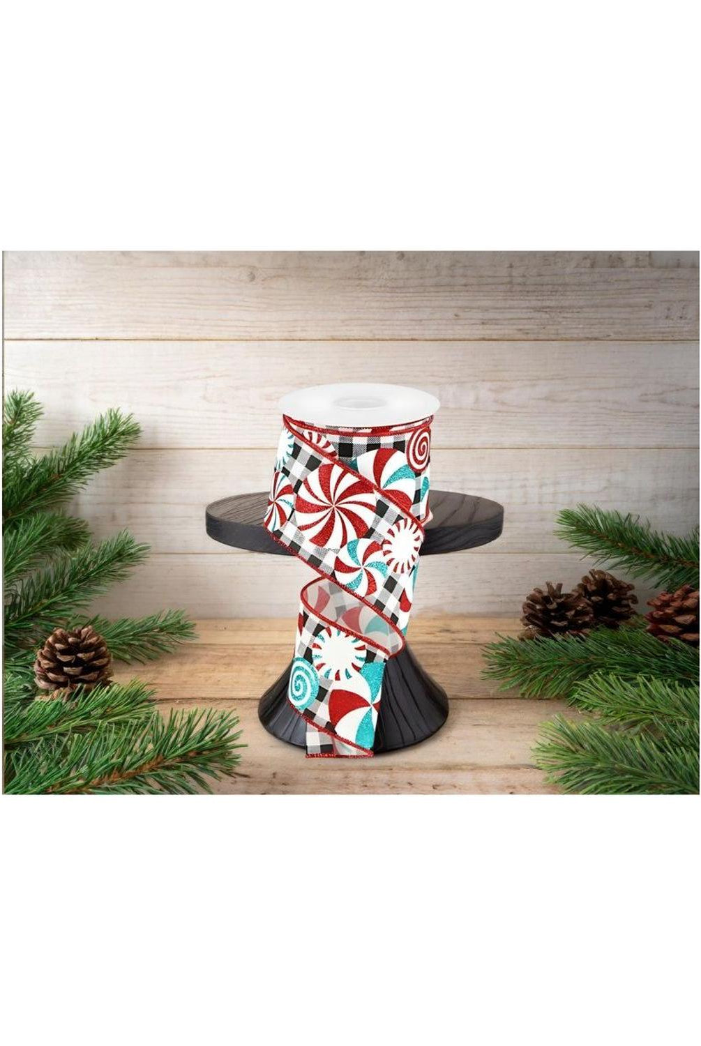 2.5" Peppermint Gingham Royal Ribbon: Black/White (10 Yards)