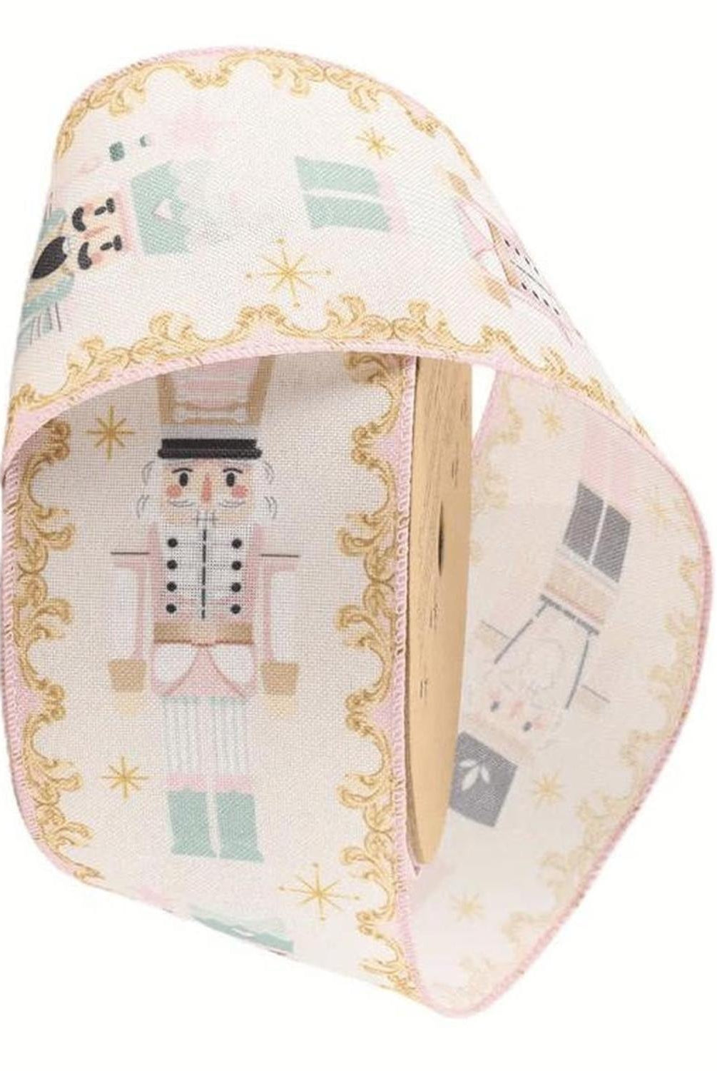 2.5" Pink Nutcracker Ribbon: Gold (10 Yards)