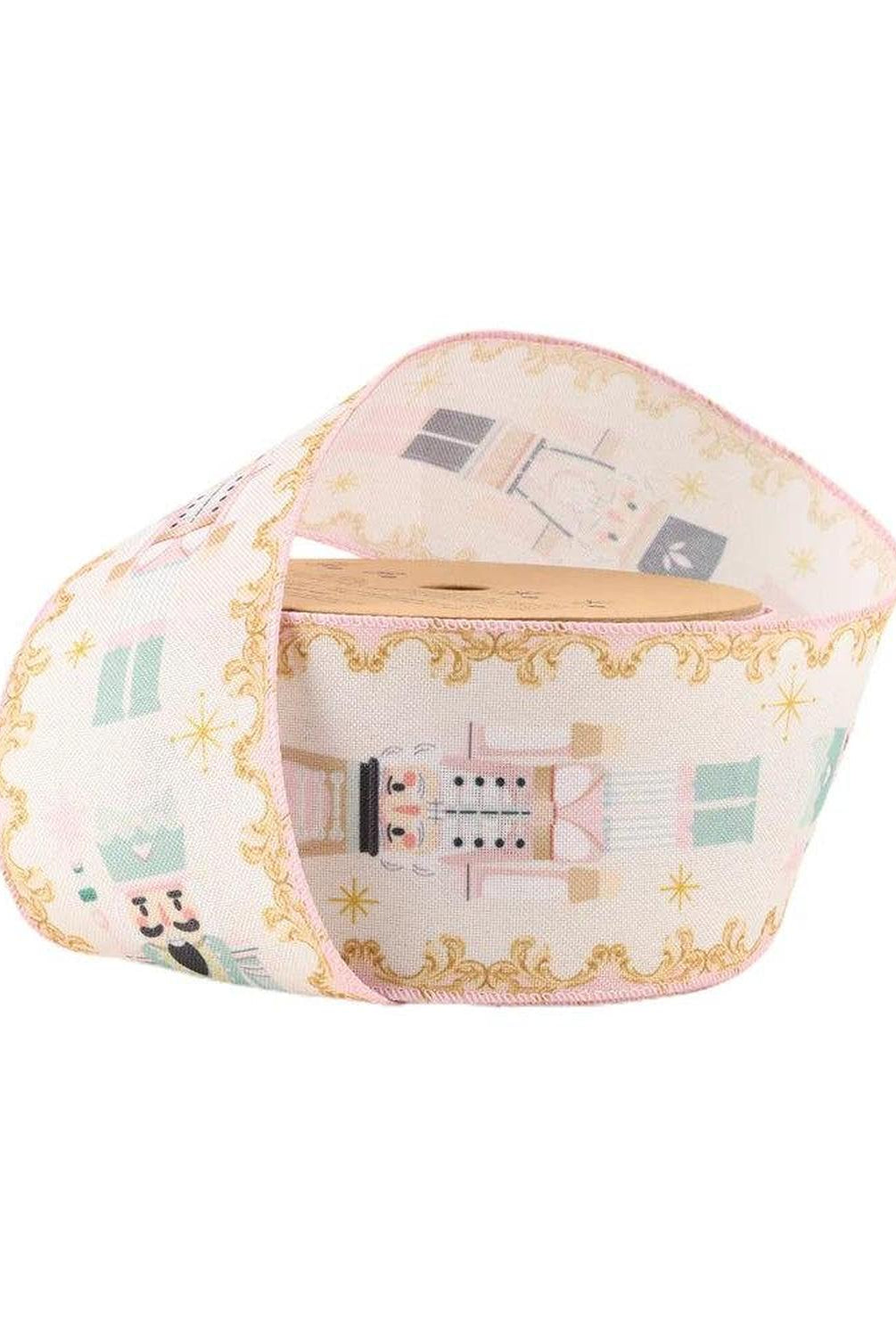 2.5" Pink Nutcracker Ribbon: Gold (10 Yards)