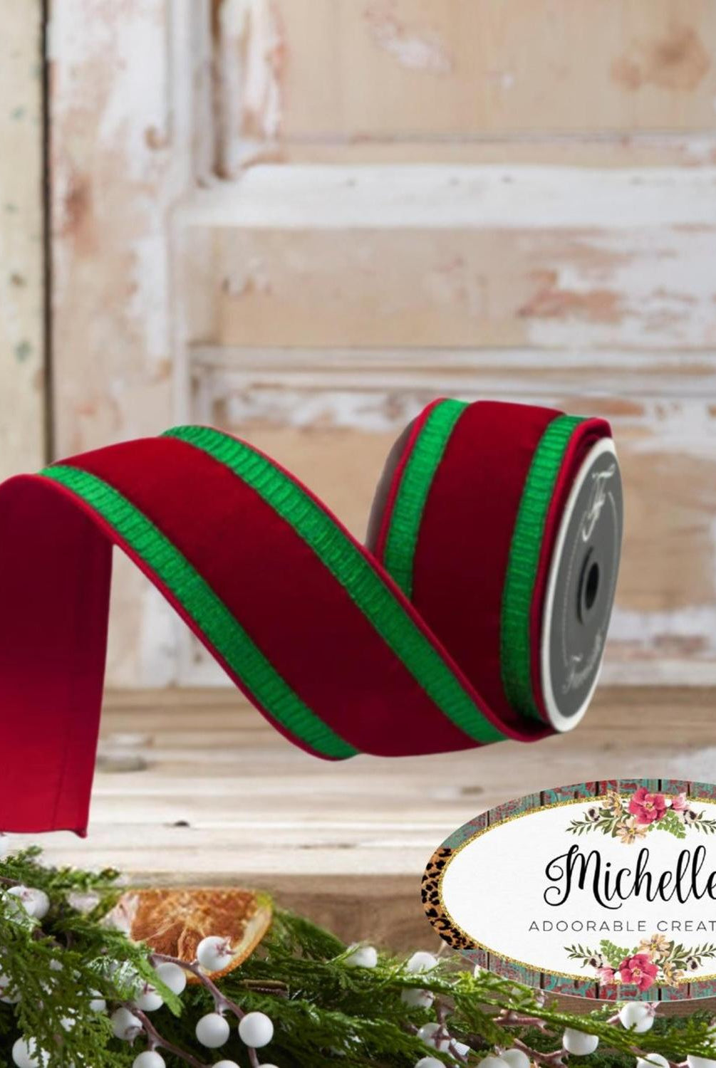 2.5" Pleated Borders Ribbon: Red/Green (10 Yards)