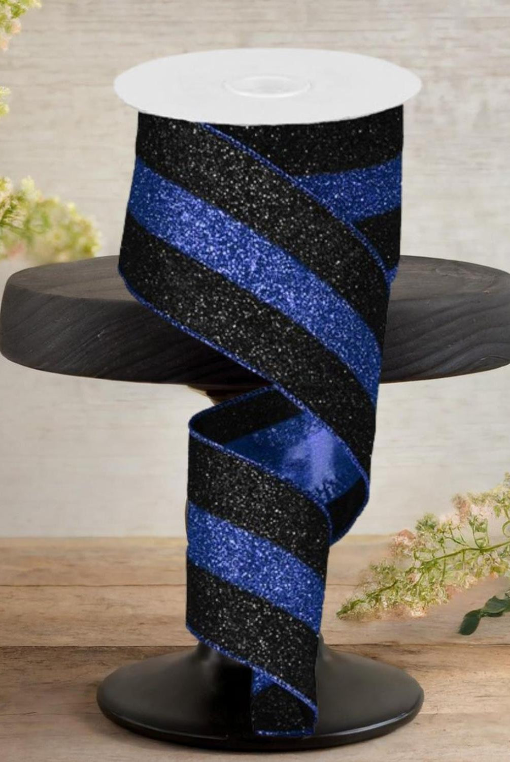 2.5" Police Support Ribbon: Glitter Black & Blue (10 Yards)