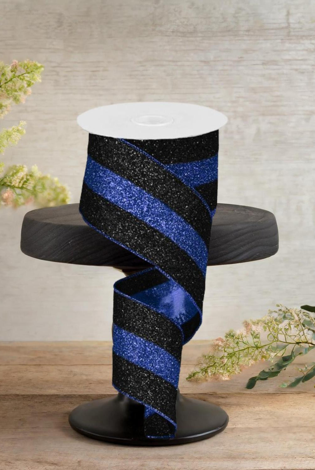 2.5" Police Support Ribbon: Glitter Black & Blue (10 Yards)