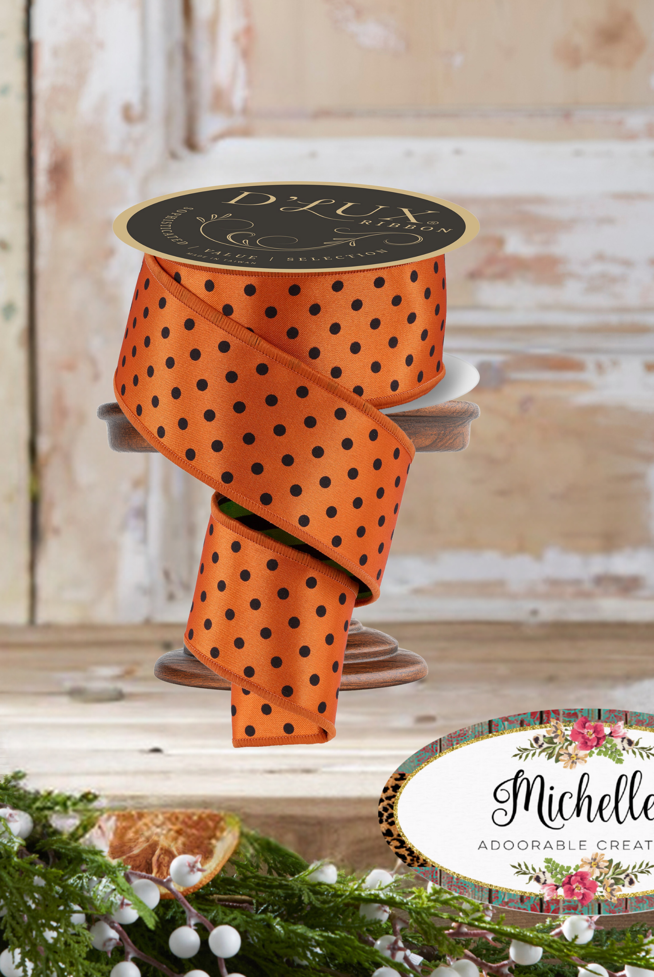 Shop For 2.5" Polka Dot Striped Fused Ribbon: Orange (10 Yards)