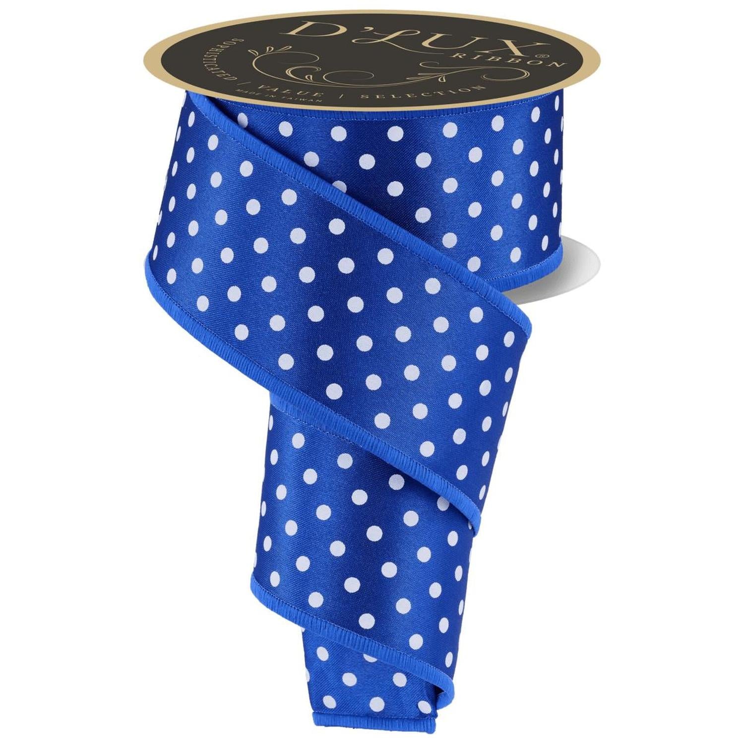 Shop For 2.5" Polka Dot Striped Fused Ribbon: Royal Blue (10 Yards)