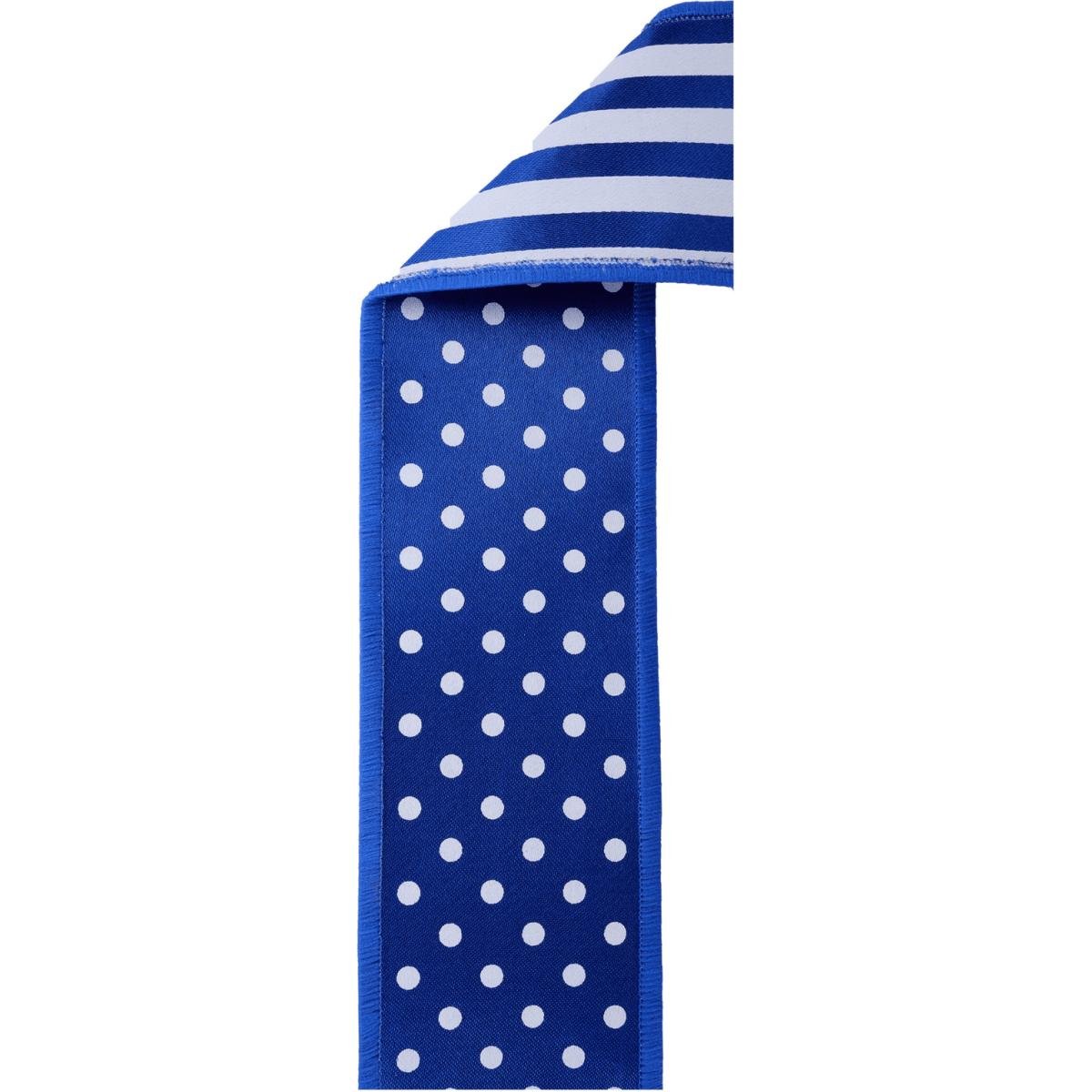 Shop For 2.5" Polka Dot Striped Fused Ribbon: Royal Blue (10 Yards)