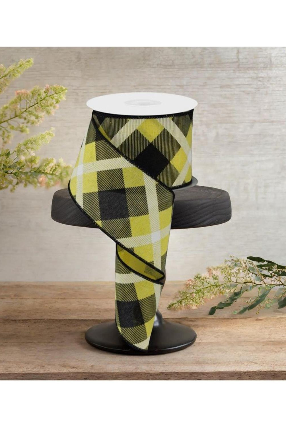 Shop For 2.5" Printed Plaid Ribbon: Yellow, Black, White at Michelle's aDOORable Creations