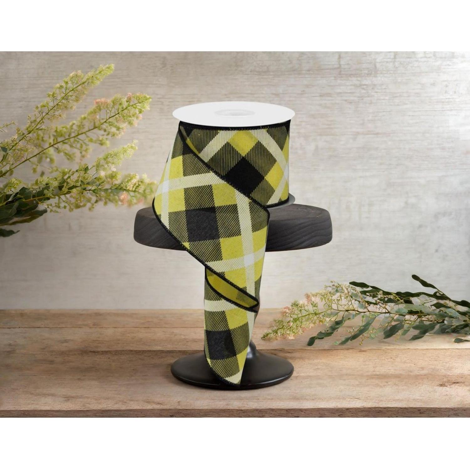 Shop For 2.5" Printed Plaid Ribbon: Yellow, Black, White at Michelle's aDOORable Creations