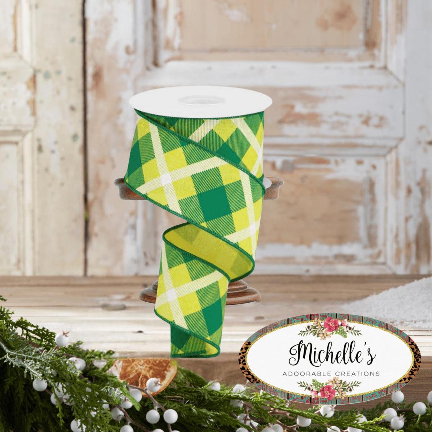 Shop For 2.5" Printed Plaid Ribbon: Yellow, Green, White (10 Yards)
