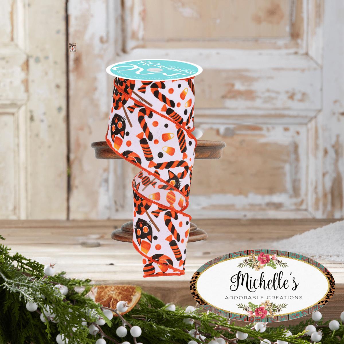 Shop For 2.5" Pumpkin Cat Candy Ribbon: White (10 Yards)