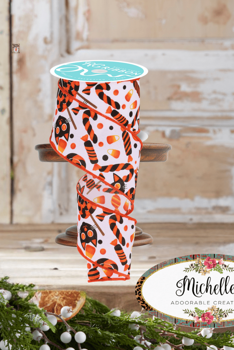 Shop For 2.5" Pumpkin Cat Candy Ribbon: White (10 Yards)