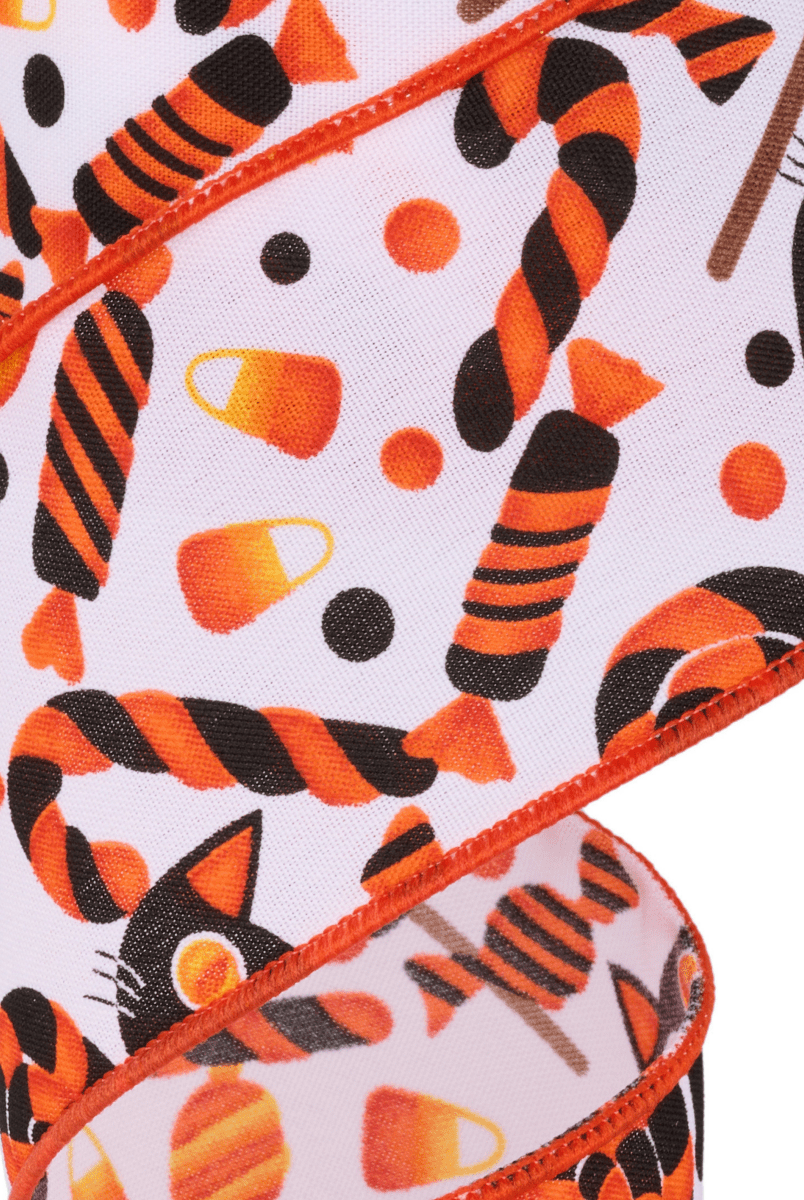 Shop For 2.5" Pumpkin Cat Candy Ribbon: White (10 Yards)
