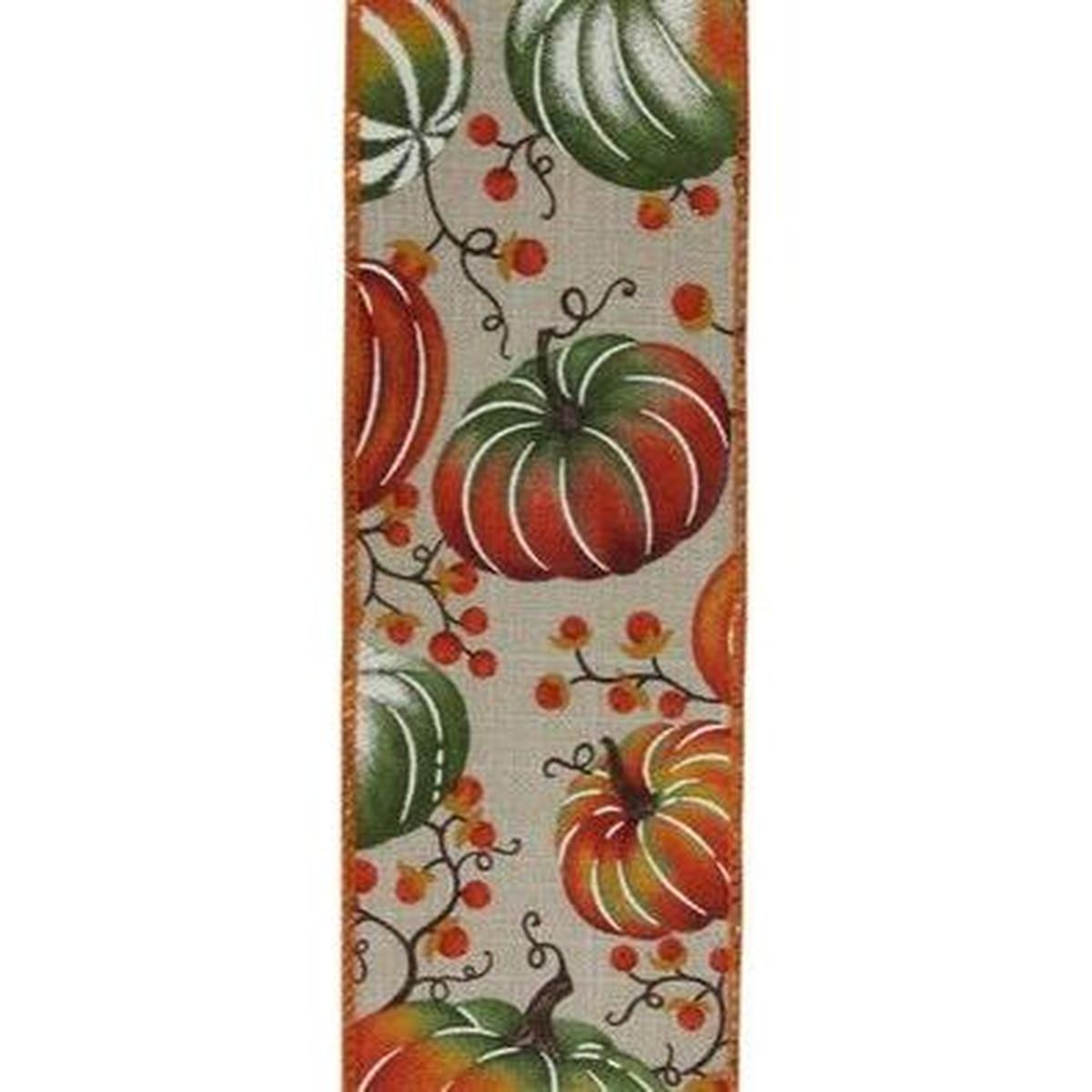 Shop For 2.5" Pumpkins Bittersweet Ribbon: Light Natural/Rust (10 Yards)