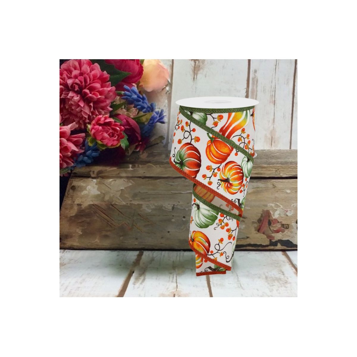 Shop For 2.5" Pumpkins Bittersweet Ribbon: Moss Green (10 Yards)