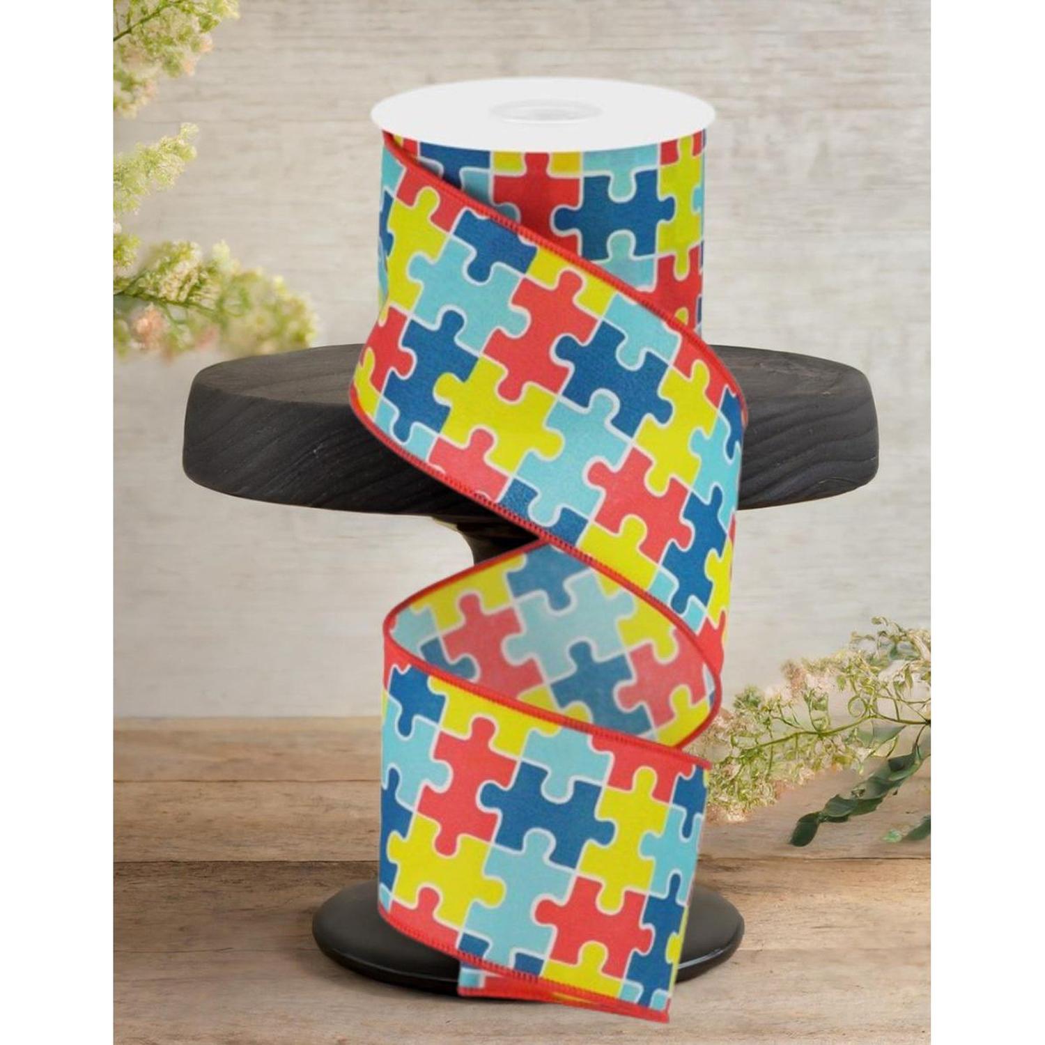 Shop For 2.5" Puzzle Piece Ribbon: Autism Awareness (10 Yards)