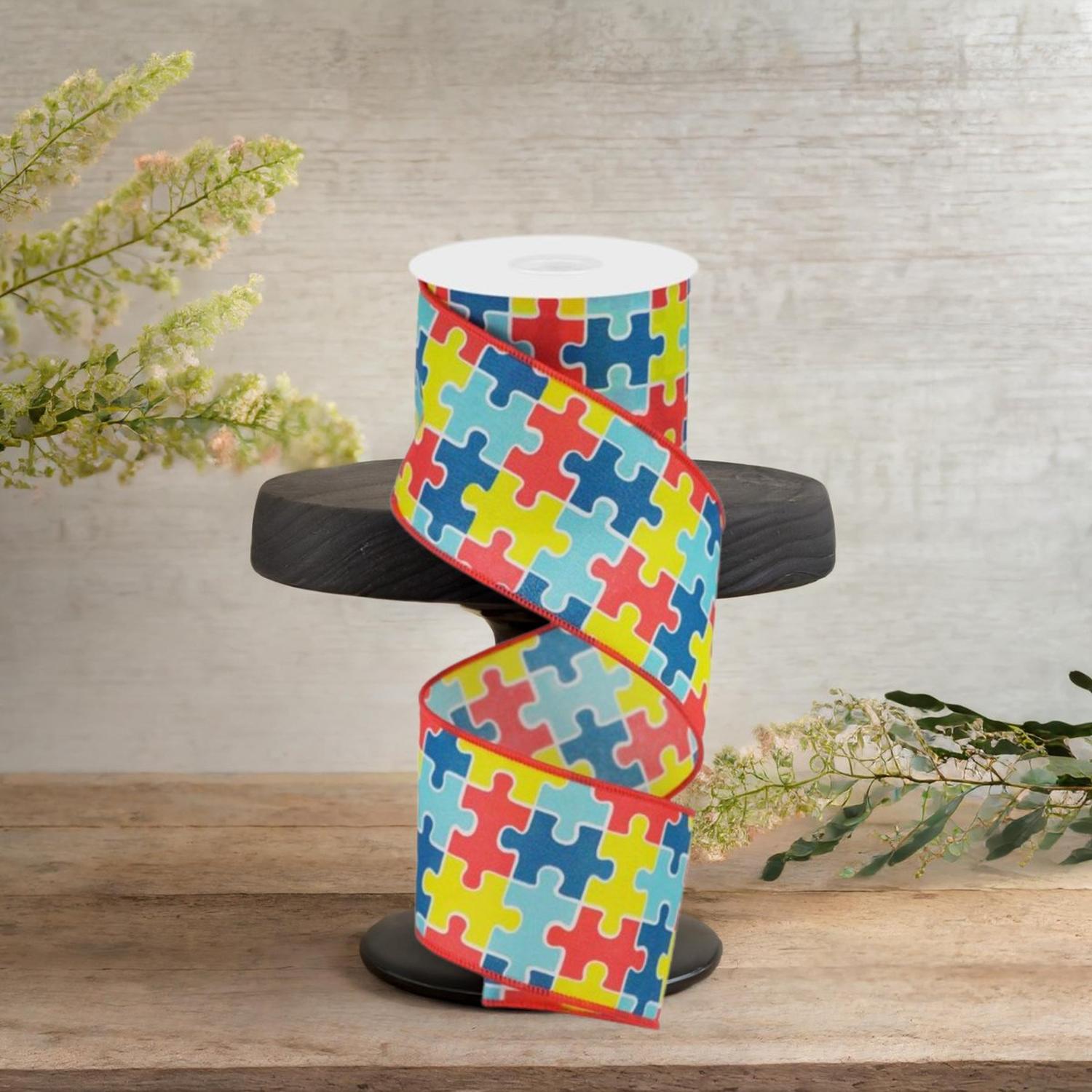 Shop For 2.5" Puzzle Piece Ribbon: Autism Awareness (10 Yards)