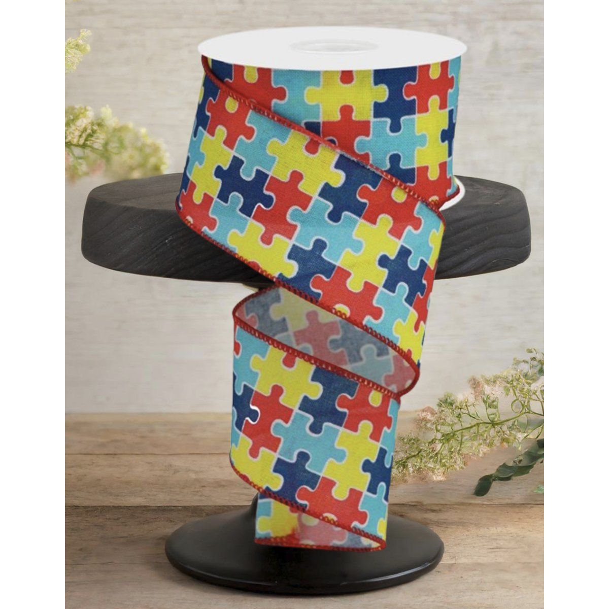 Shop For 2.5" Puzzle Piece Royal Ribbon: Autism Awareness (10 Yards)