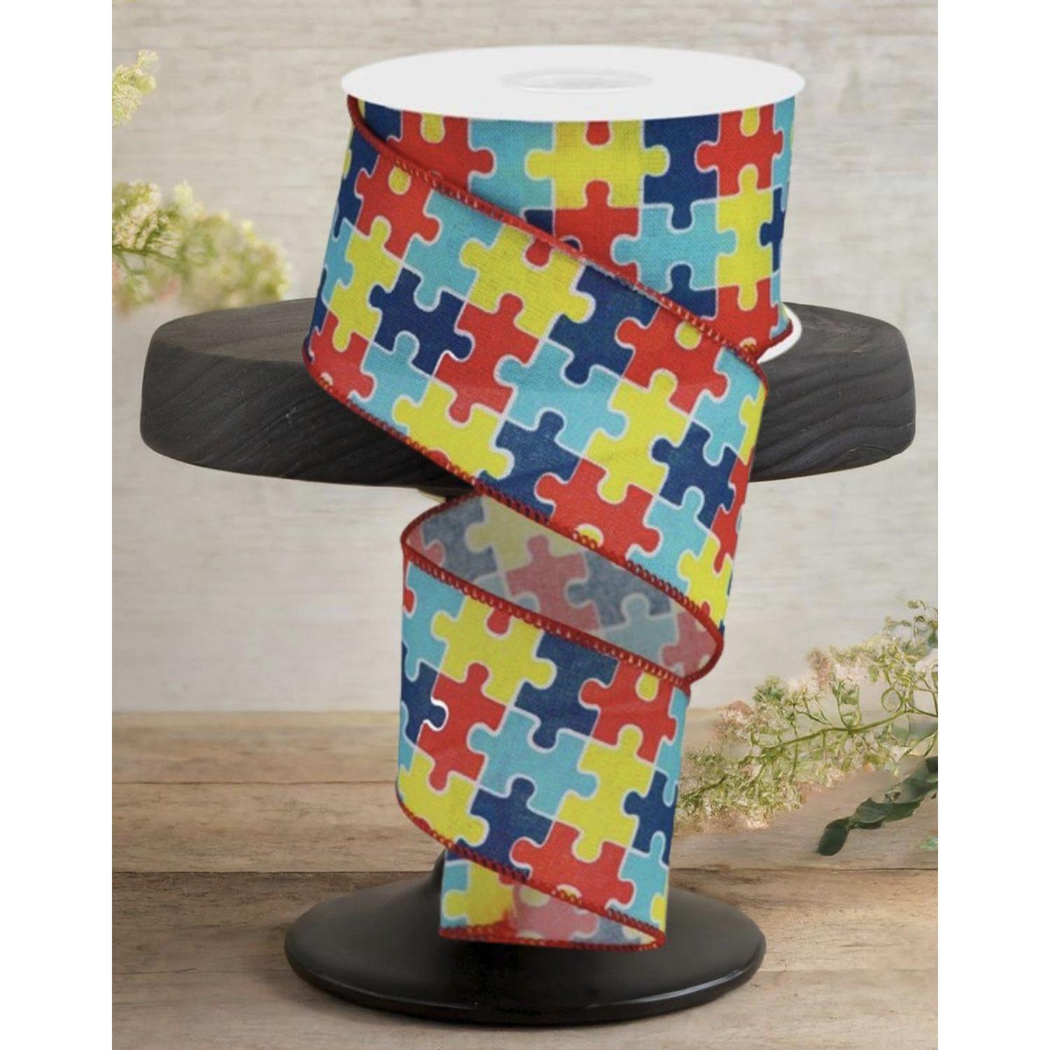 2.5" Puzzle Piece Royal Ribbon: Autism Awareness (10 Yards)