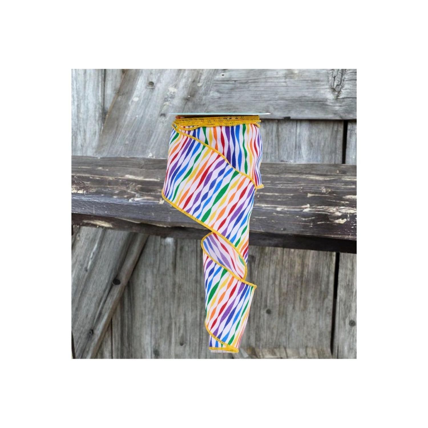 Shop For 2.5" Rainbow Twisted Stripe Ribbon: White (10 Yards)