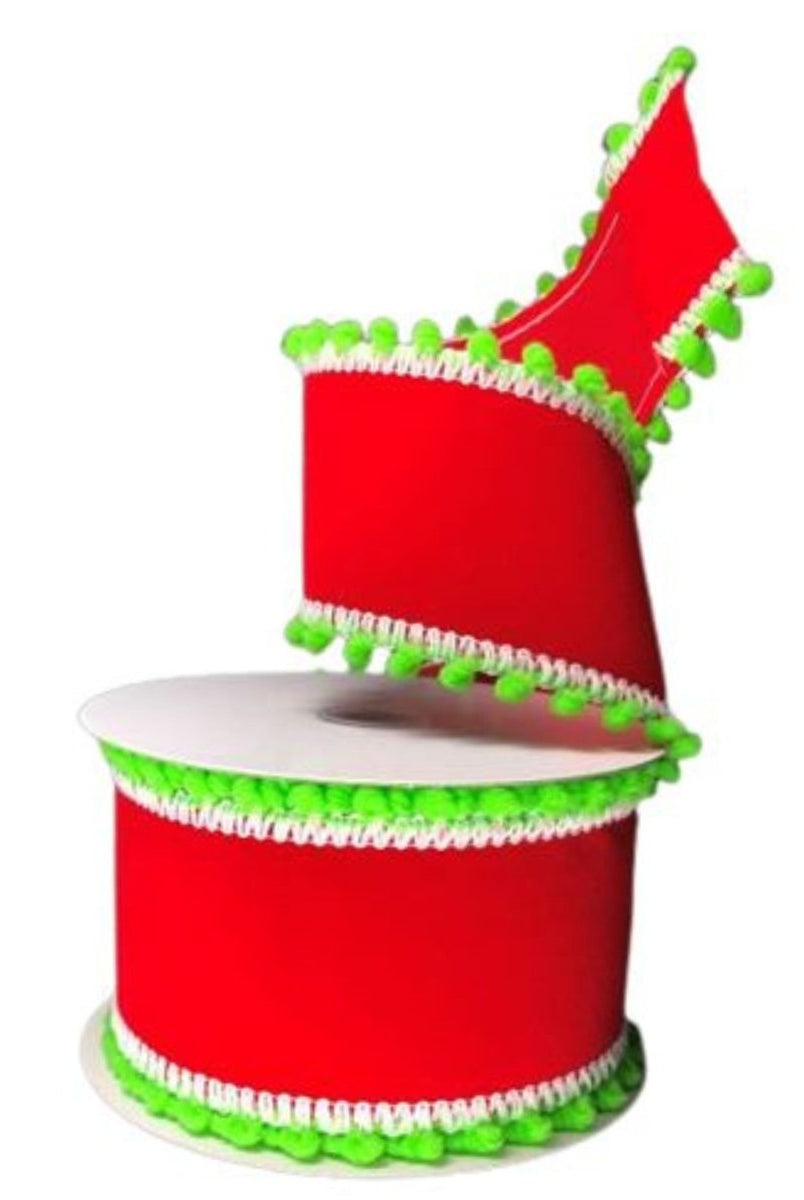 Shop For 2.5" Red Velvet Pom Ribbon: Lime Green (10 Yards)