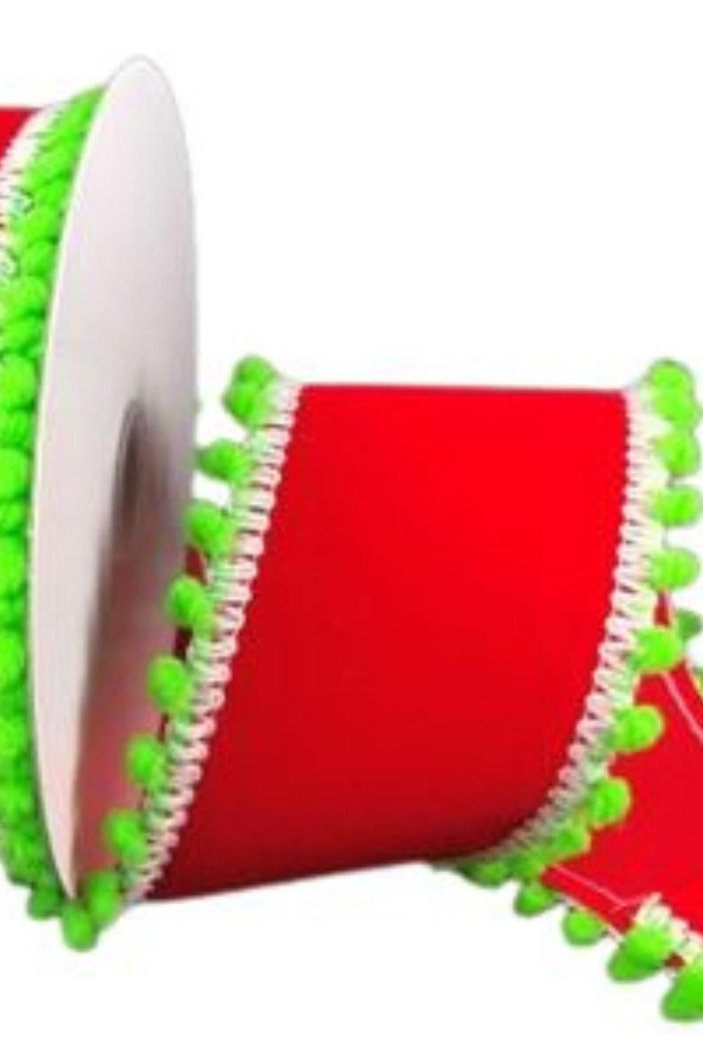 2.5" Red Velvet Pom Ribbon: Lime Green (10 Yards)