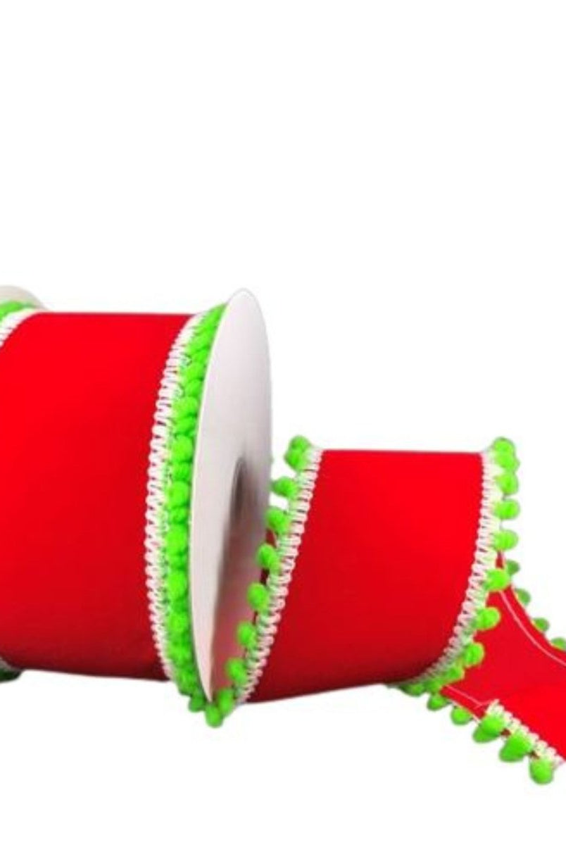 Shop For 2.5" Red Velvet Pom Ribbon: Lime Green (10 Yards)