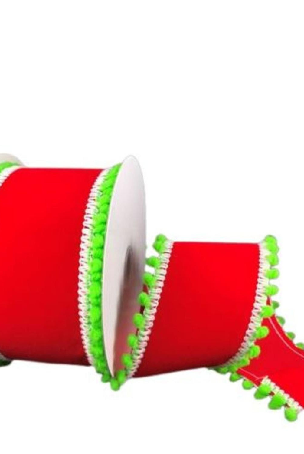 2.5" Red Velvet Pom Ribbon: Lime Green (10 Yards)