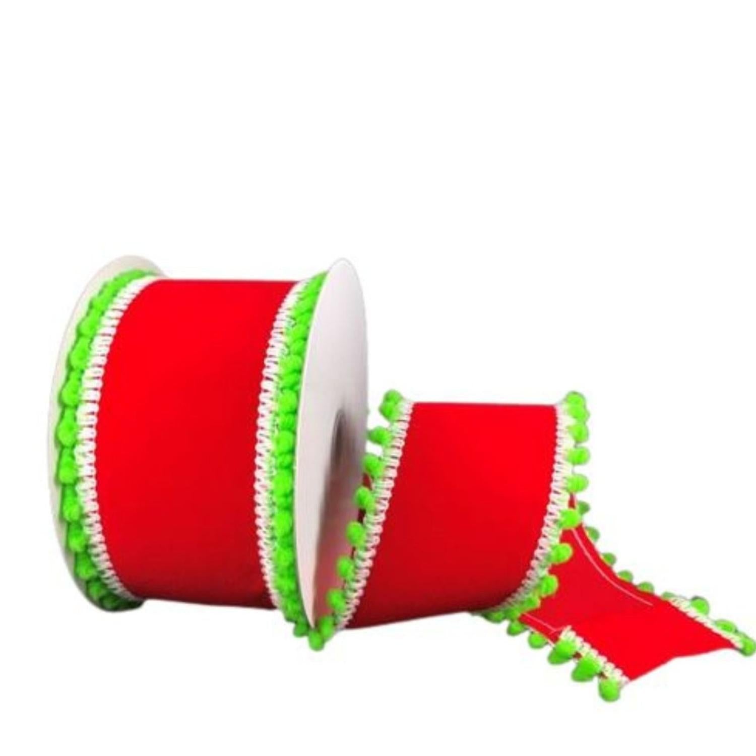 Shop For 2.5" Red Velvet Pom Ribbon: Lime Green (10 Yards)