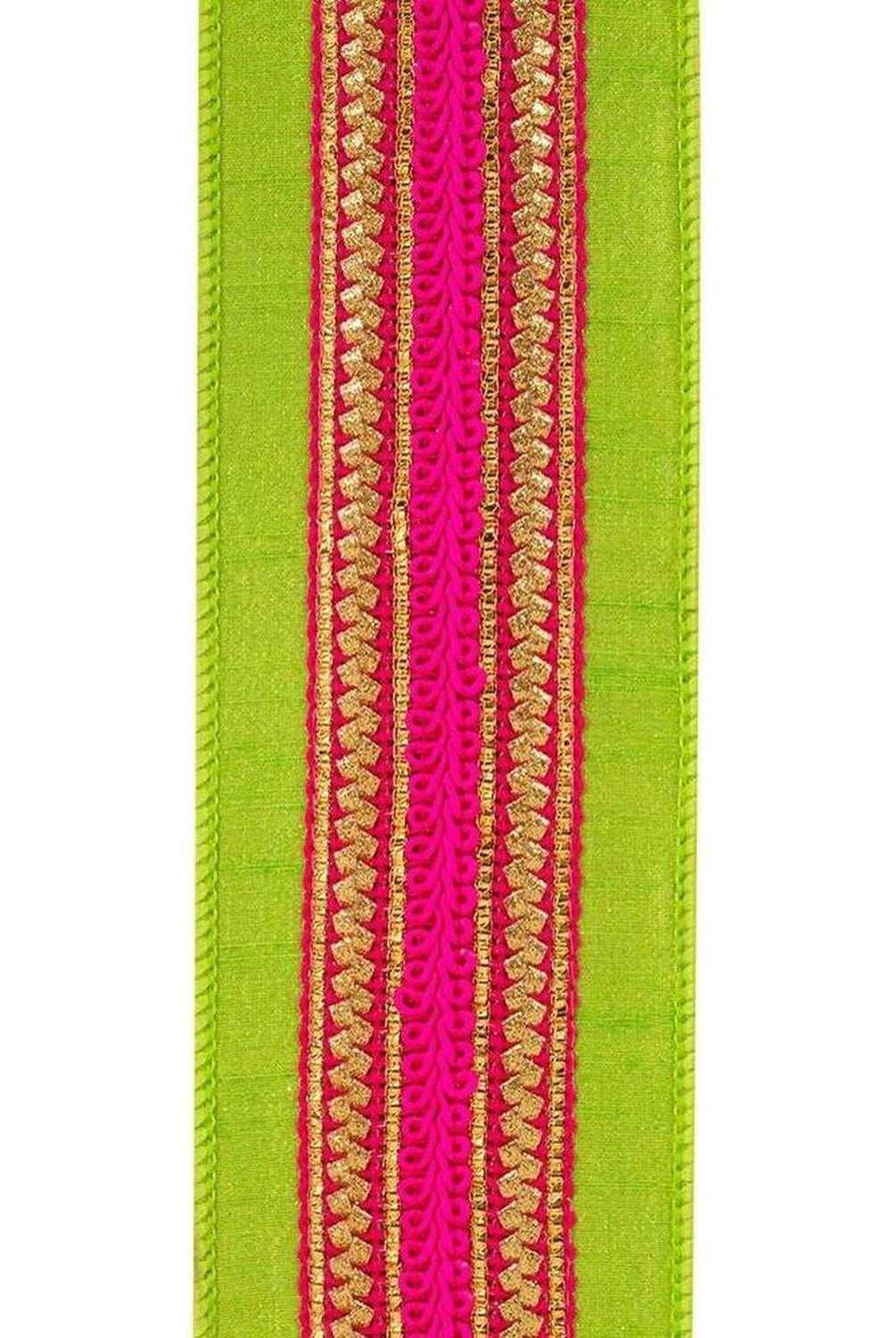 Shop For 2.5" Regal Stripe Trimming Dupioni Ribbon: Lime/Pink (5 Yards)