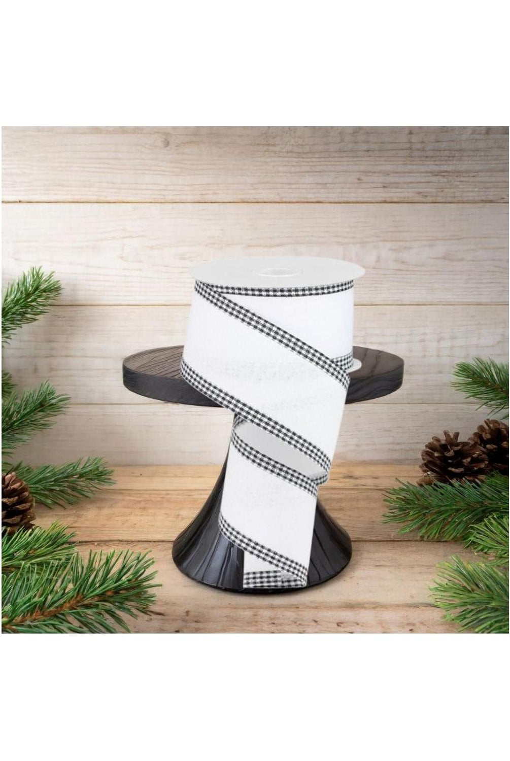 2.5" Royal Burlap Gingham Edge Ribbon: White (10 Yards)
