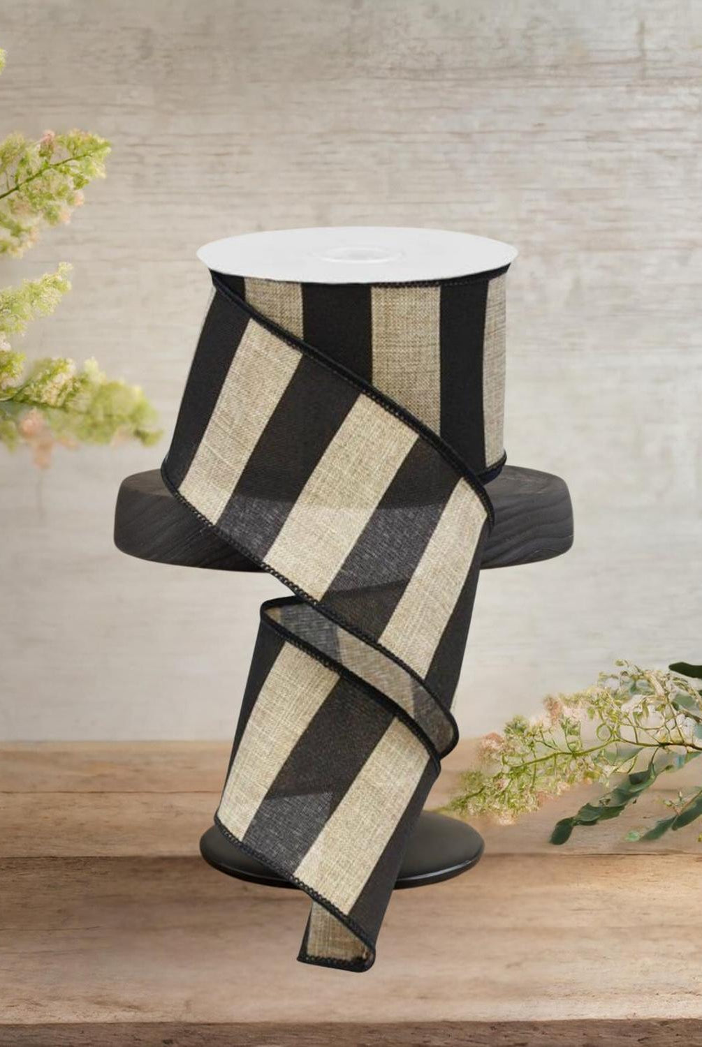 2.5" Royal Canvas Wide Stripe Ribbon: Natural & Black (10 Yards)