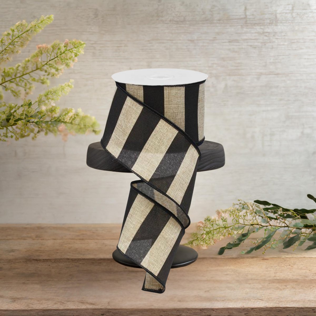 Shop For 2.5" Royal Canvas Wide Stripe Ribbon: Natural & Black (10 Yards)