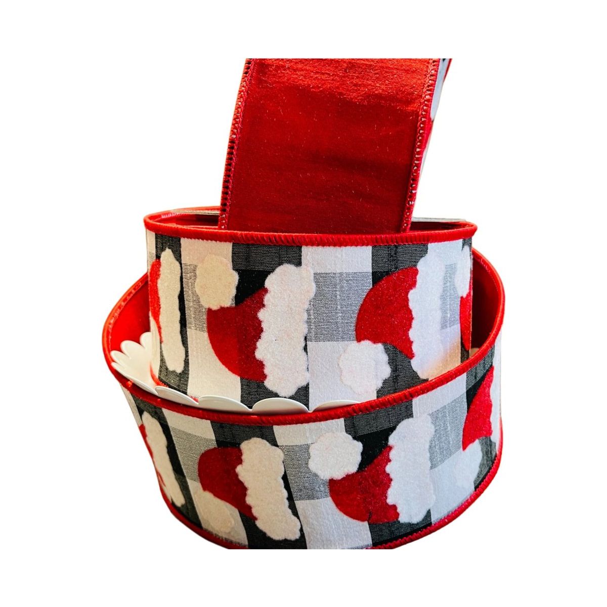 Shop For 2.5" Santa Hats on Check Ribbon: Black & White (10 Yards)