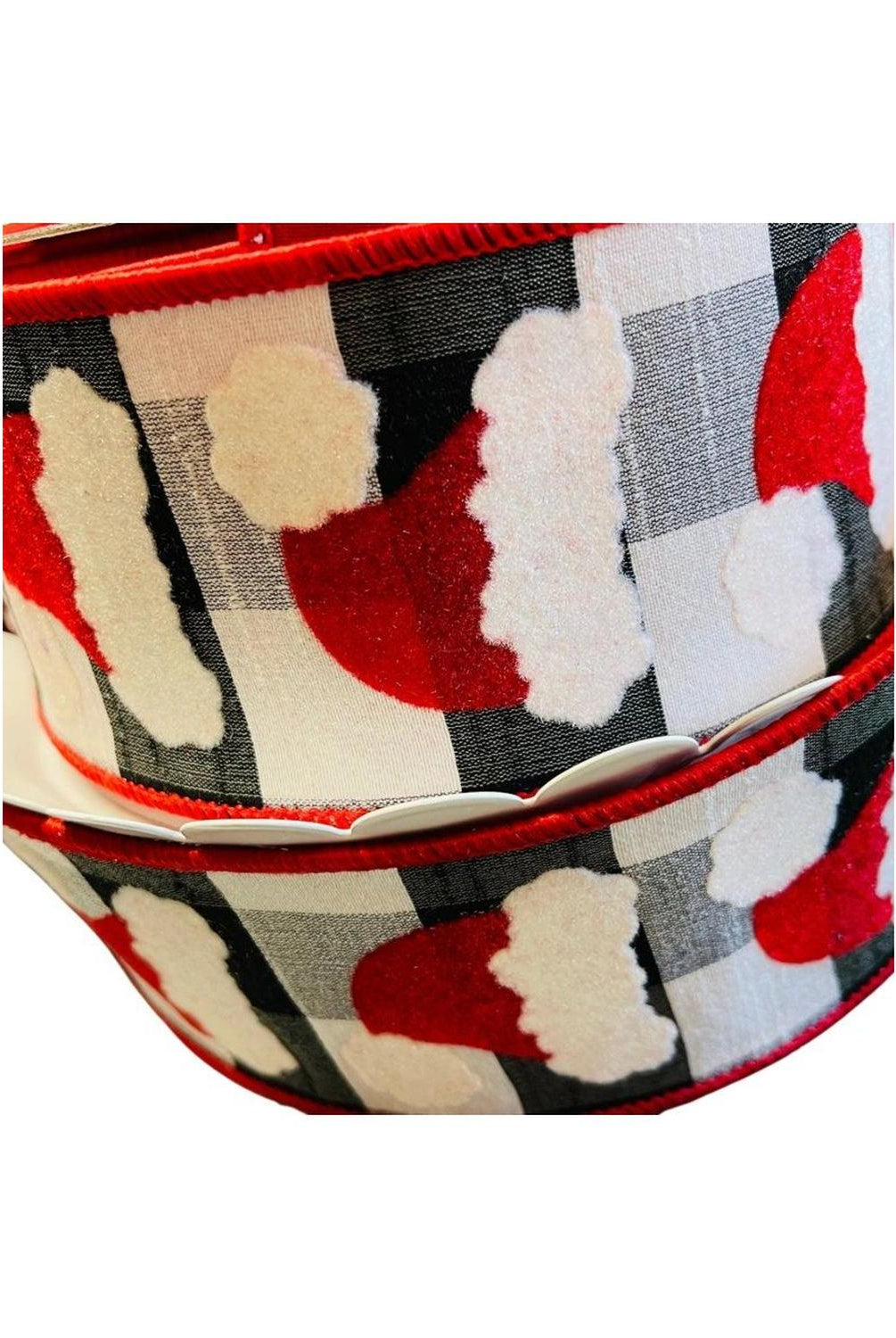2.5" Santa Hats on Check Ribbon: Black & White (10 Yards)