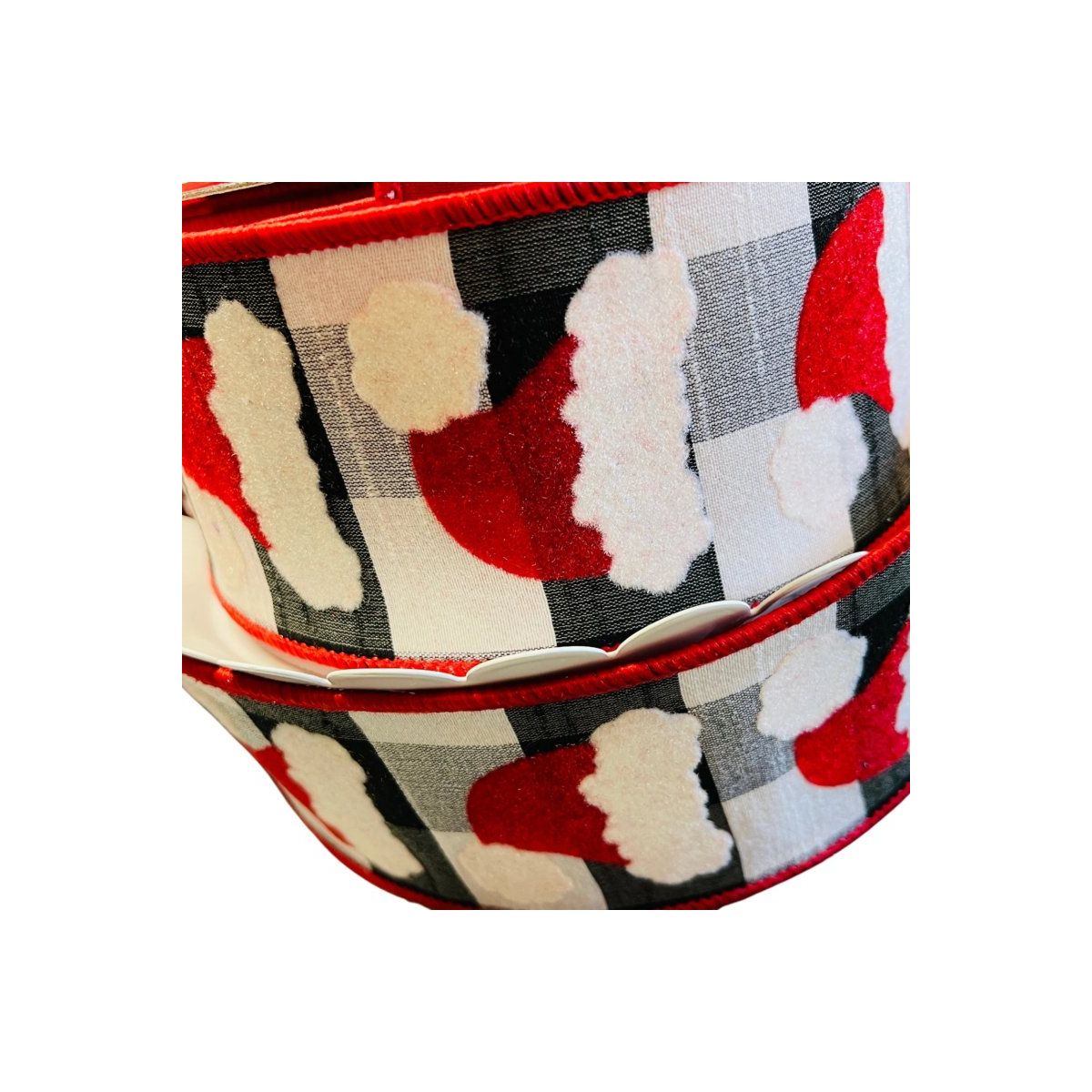 Shop For 2.5" Santa Hats on Check Ribbon: Black & White (10 Yards)